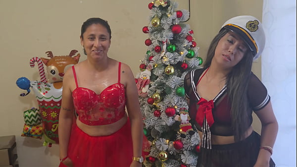 The best Christmas threesome - Two horny stepdaughters celebrate Christmas by fucking their perverted stepfather for Christmas presents