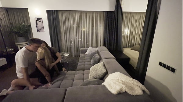 Wife watches husband fuck blonde Milf while masturbating